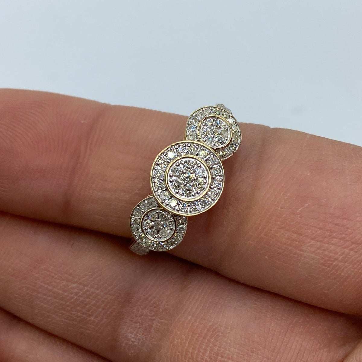 14K Gold Tri-Stone Circle Shape Diamond Engagement Ring - additional product view 2