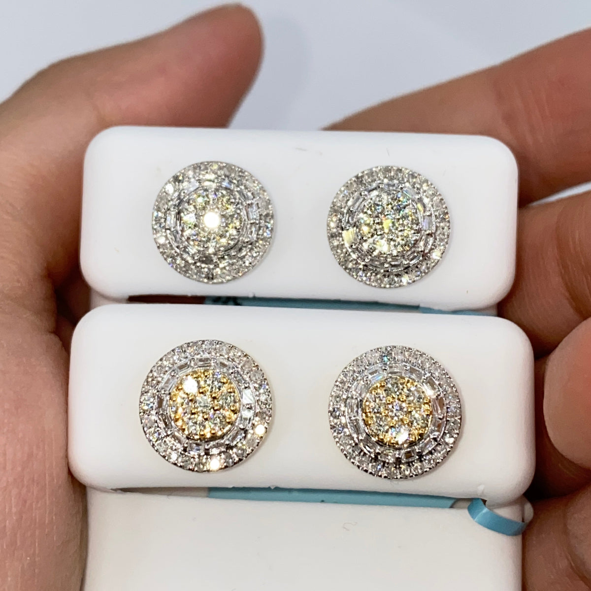 14K Gold Jumbo Circle Flower Halo Diamond Baguette Earrings - additional product view 2