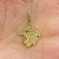 14K Gold Iced Roaring Lion Diamond Pendant, Small - close-up product photo