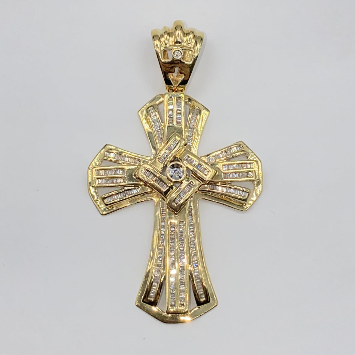10K Gold Francis Cross Diamond Baguette Pendant - additional product view 3
