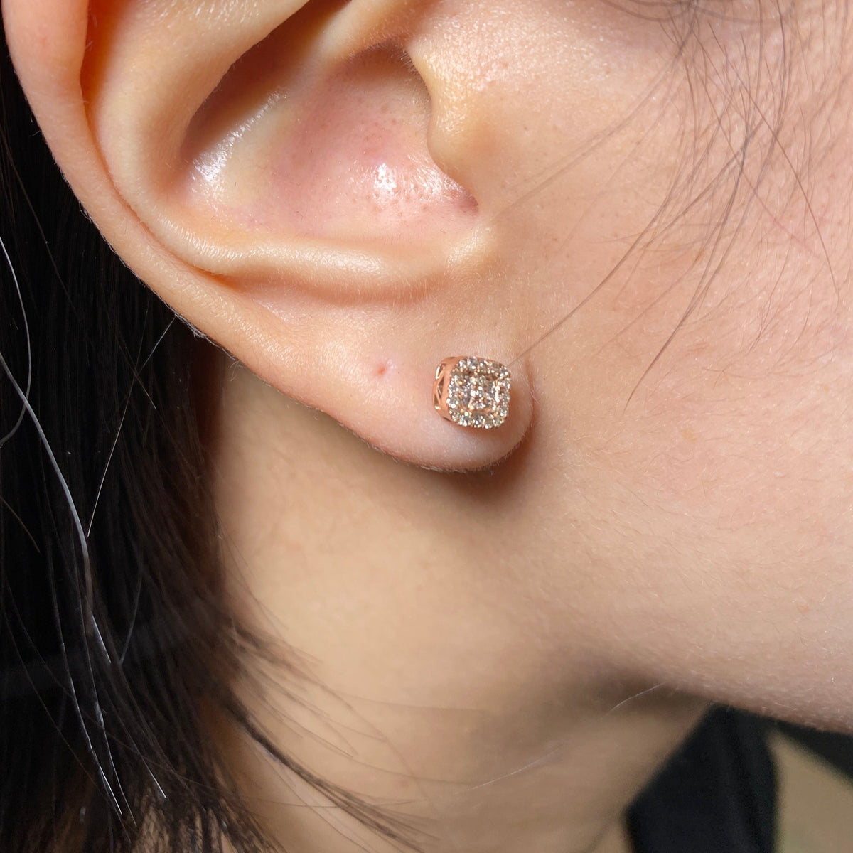 14K Gold Square Rounded Diamond Baguette Rows Earrings - additional product view 6