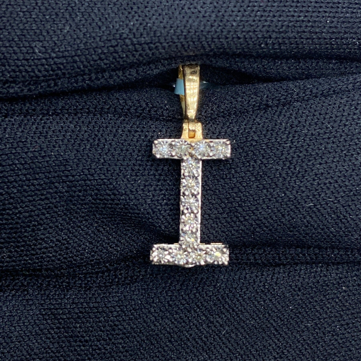 14K Gold Single Stone Initial I Diamond Pendant, Small - close-up product photo
