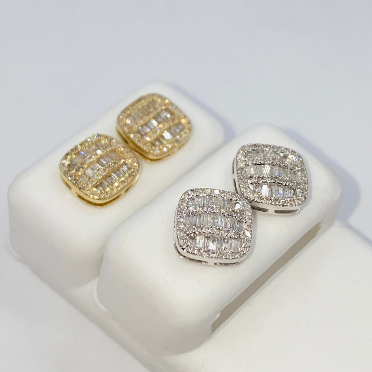 14K Gold 8.7mm Rounded Square Baguette Diamond Earrings - additional product view 7