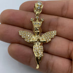 14K Gold Baby Angel with Crown CZ Pendant - additional product view 7
