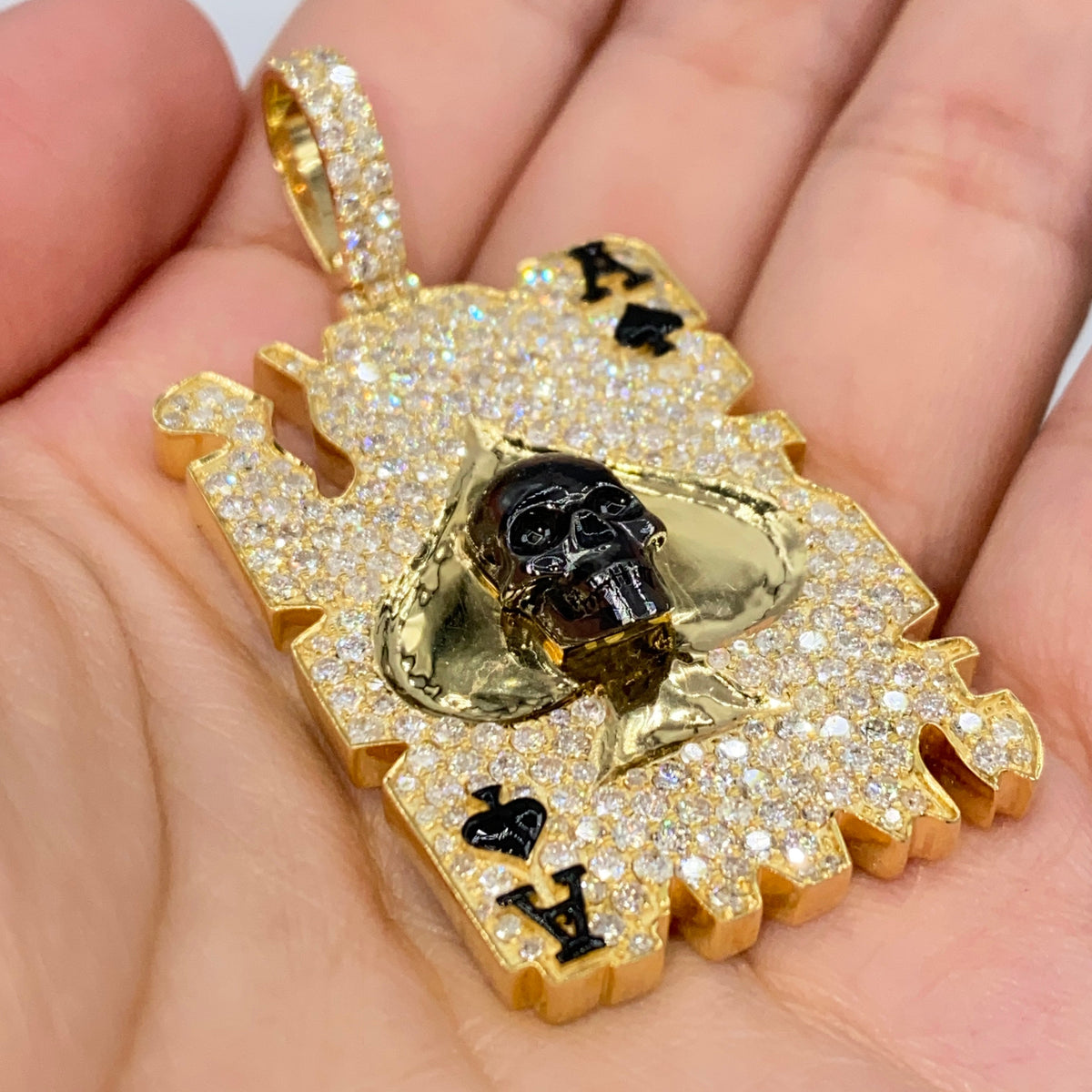 10K Gold Skull Ace of Spades Card Diamond Pendant - additional product view 2