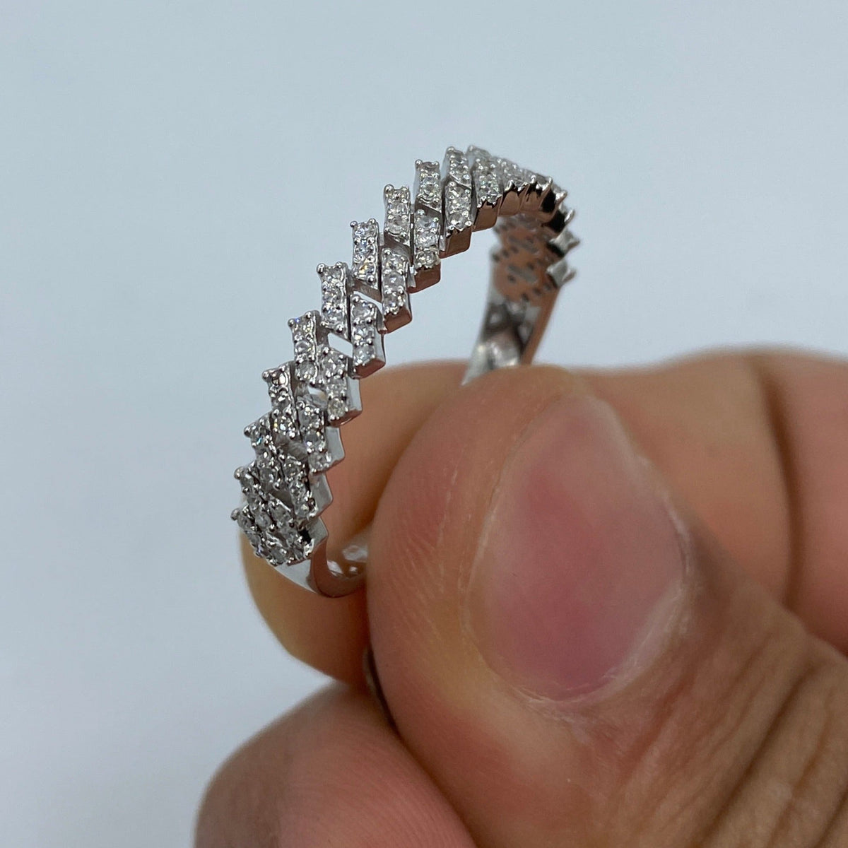 10K Gold Classic Cuban Link Diamond Ring in white gold - close-up product photo