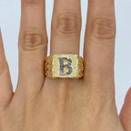 10K Gold Initial Letter Square Block Ring - additional product view 3