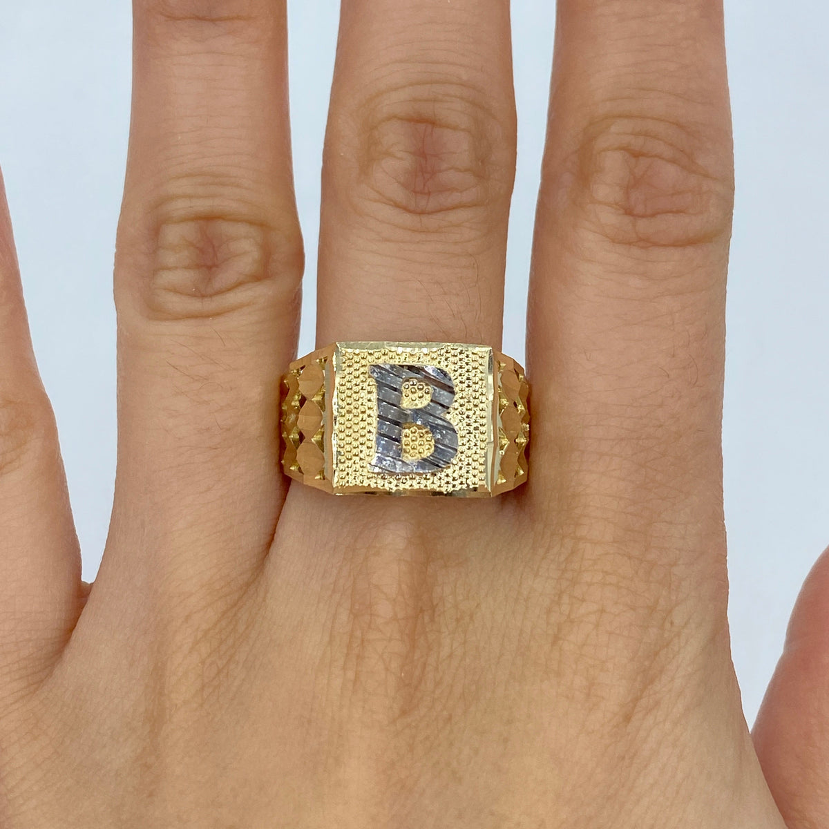 10K Gold Initial Letter Square Block Ring - additional product view 3