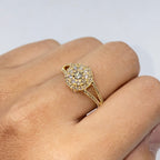 14K Gold Double Halo Circle Diamond Engagement Ring in yellow gold - close-up product photo