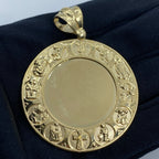 14K Gold Jesus Save Us Circle Picture Photo CZ Pendant - additional product view 2