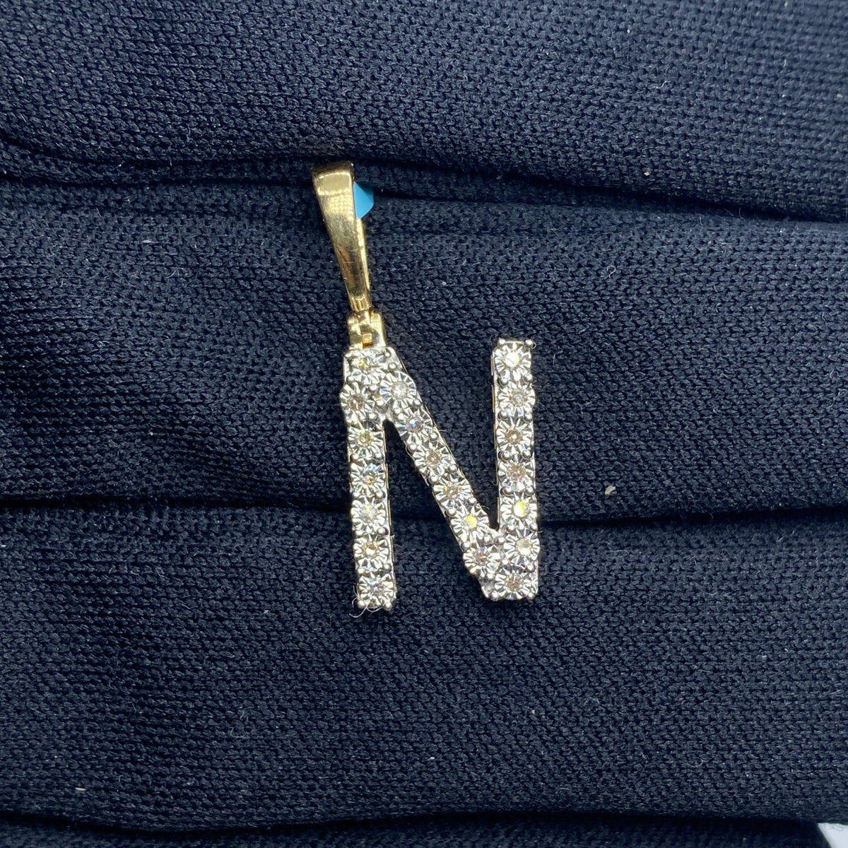 14K Gold Single Stone Initial N Diamond Pendant, Small - close-up product photo