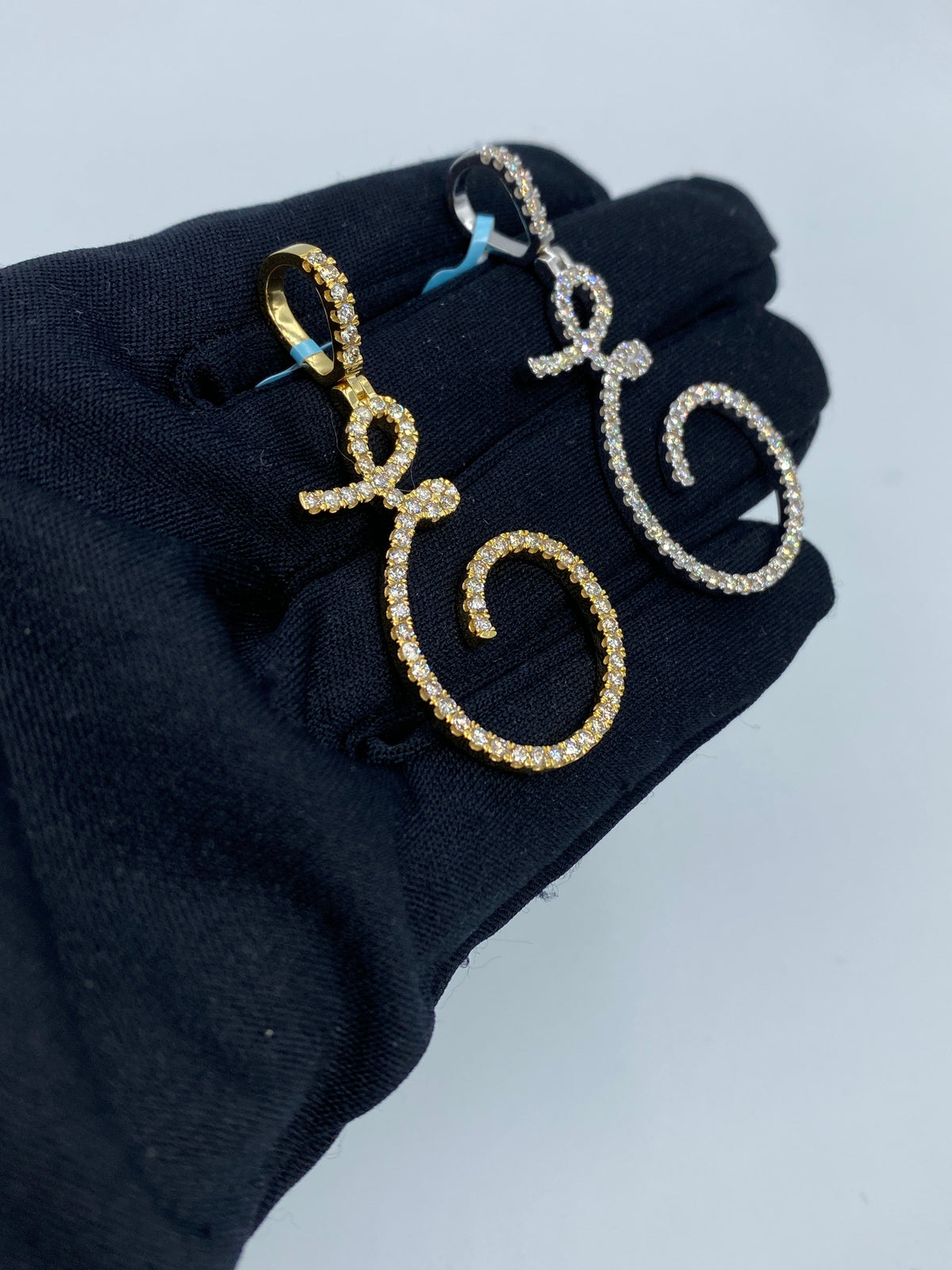 14K Gold Initial E Large Script Diamond Pendant - additional product view 5