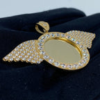 14K Gold Circle Angel Wings Picture Photo CZ Pendant - additional product view 3
