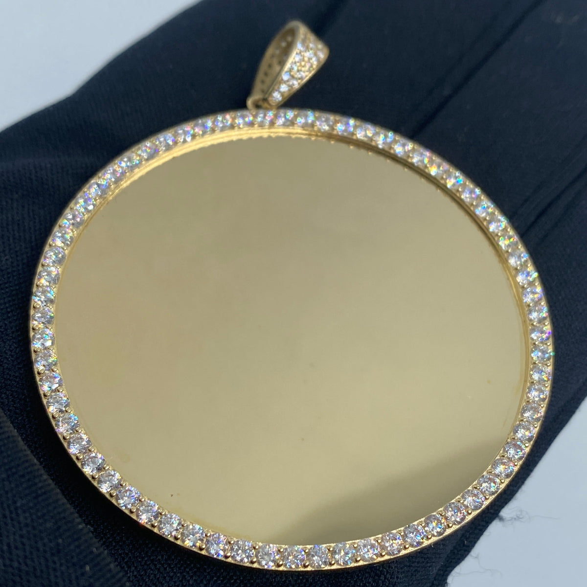14K Gold Round Picture Photo CZ Pendant - additional product view 2