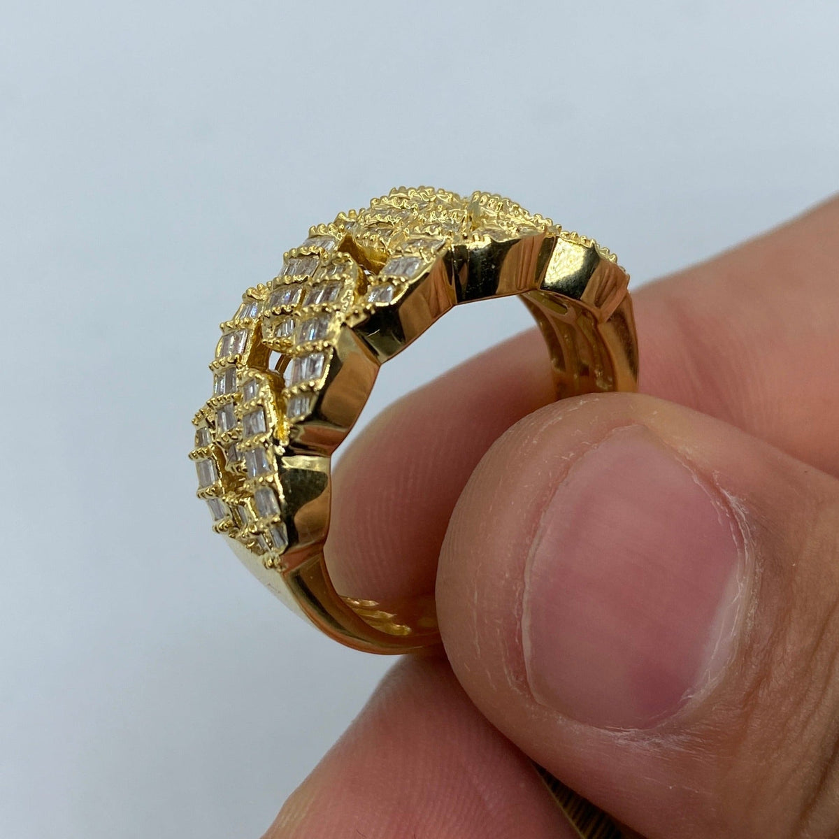 10K Gold Bold Cuban Link Diamond Baguette Ring - additional product view 5