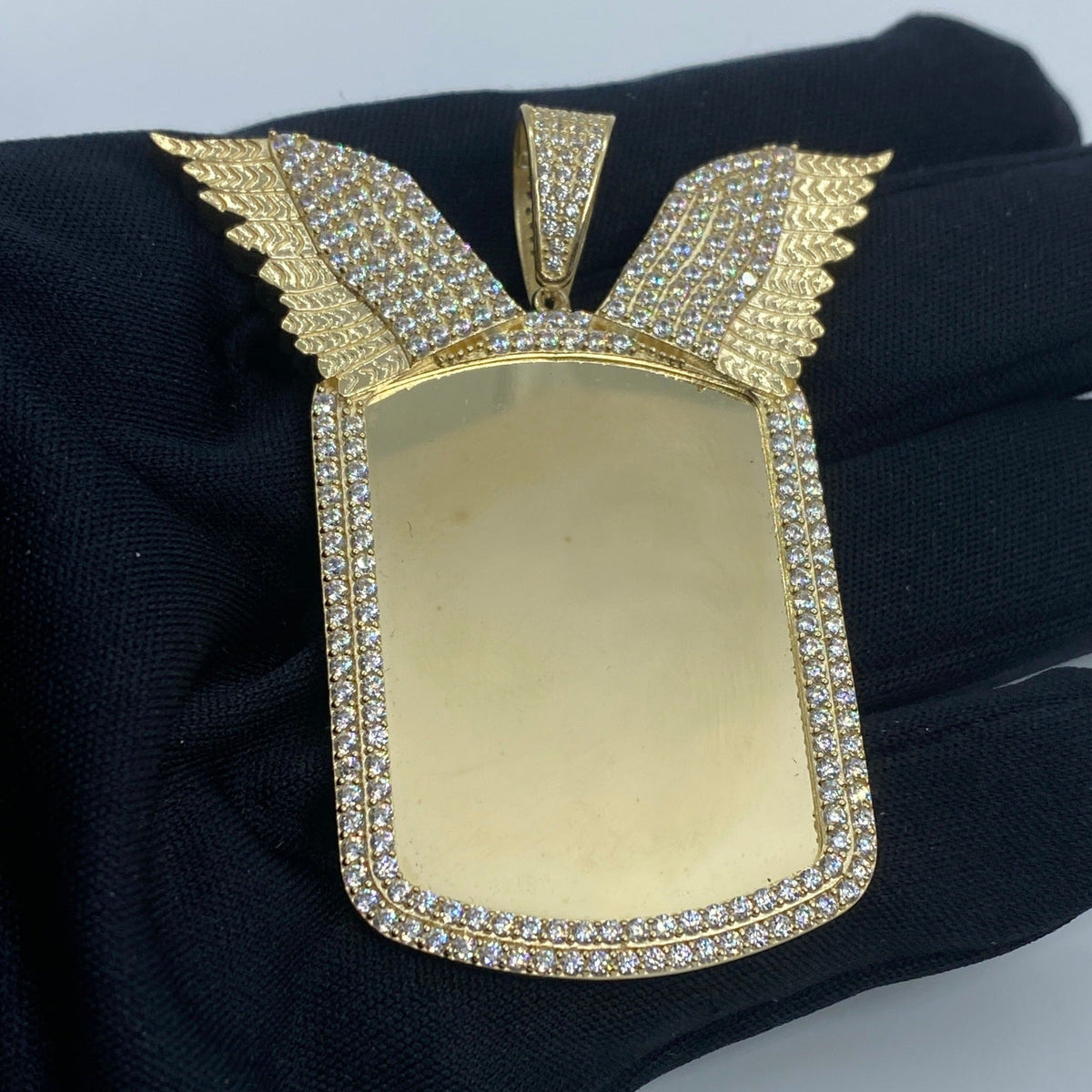 10K Gold Rectangle Angel Wings Picture Photo CZ Pendant - additional product view 2