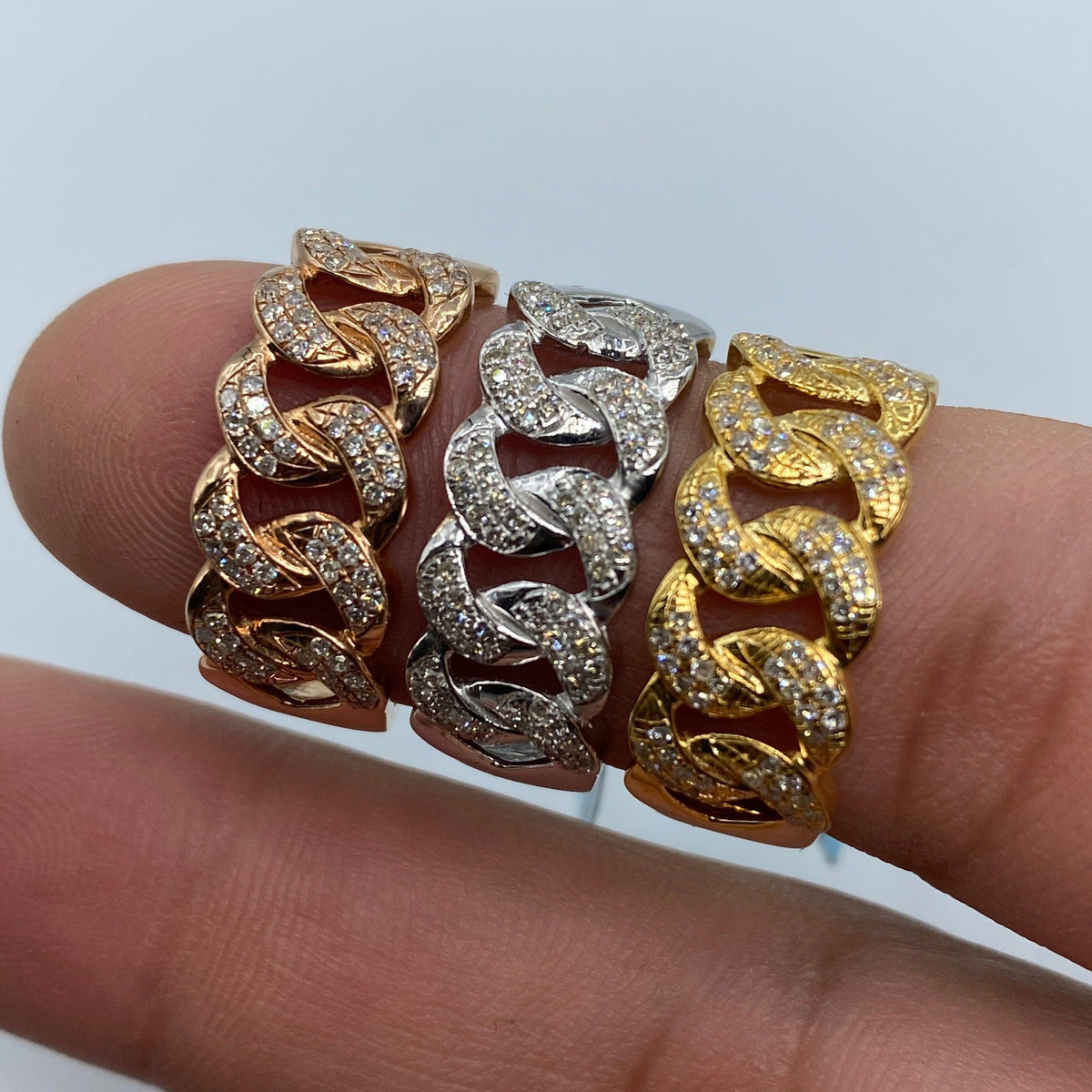 14K Gold 9mm Rounded Cuban Link Diamond Ring - additional product view 2