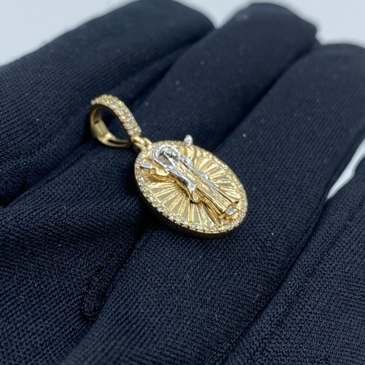 10K Gold Jesus Save Us Medal Diamond Pendant - additional product view 3