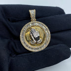 14K Gold Praying Hands Diamond Baguette Pendant - additional product view 2