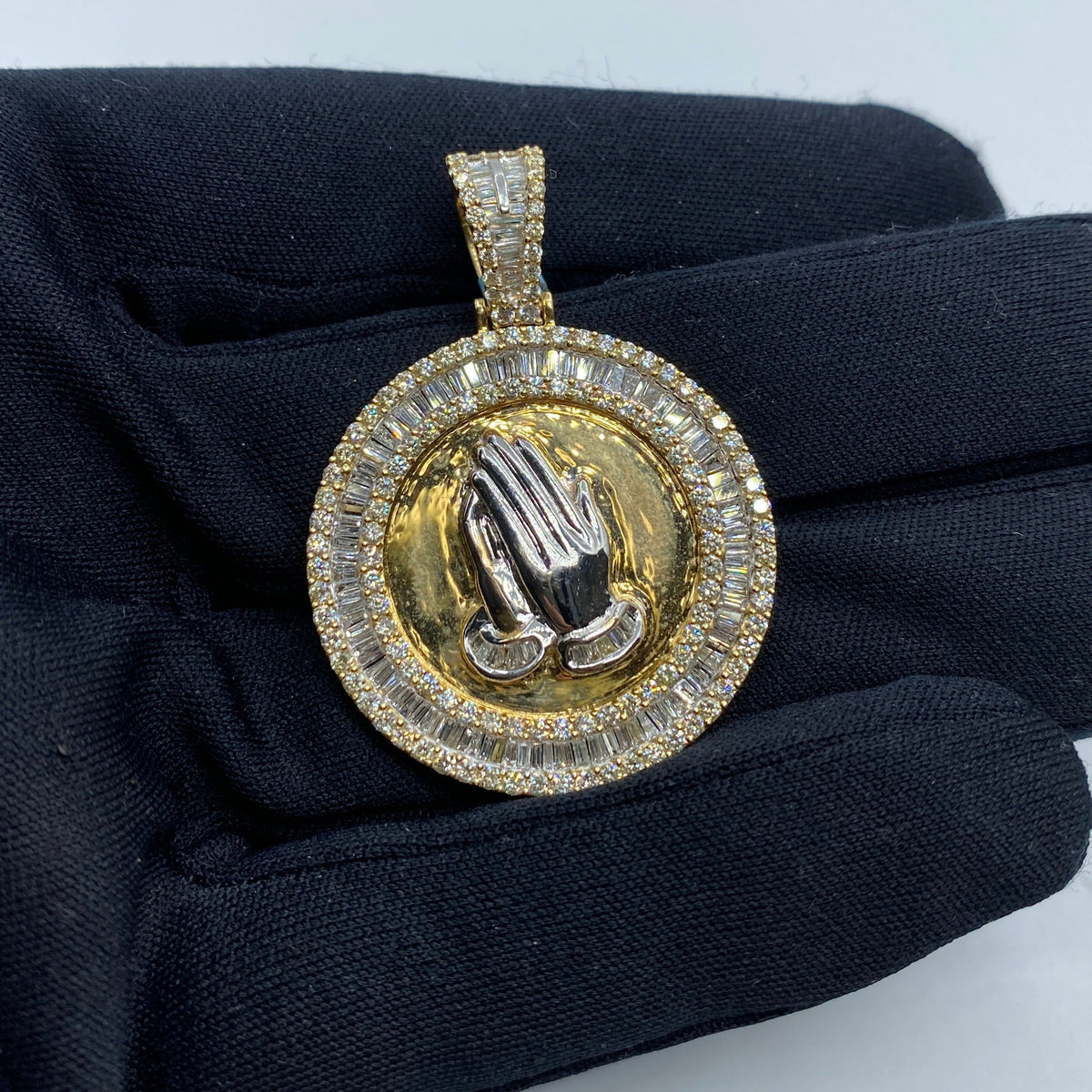 14K Gold Praying Hands Diamond Baguette Pendant - additional product view 2
