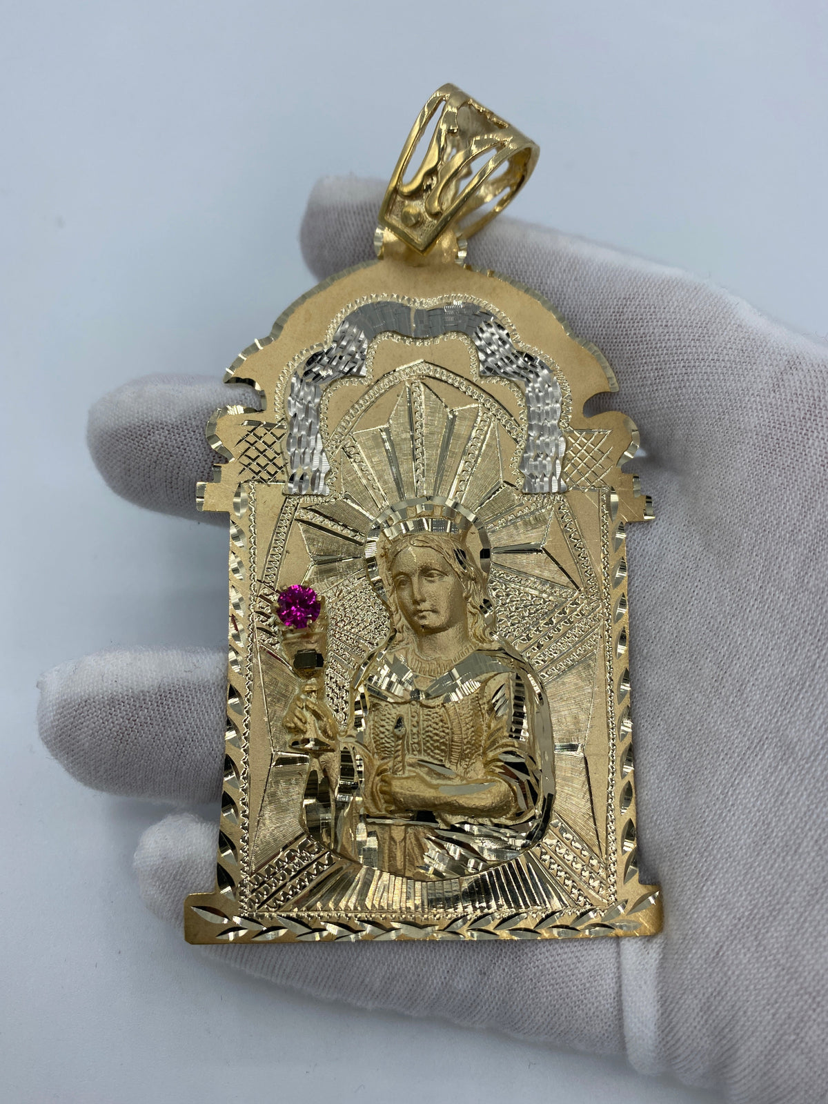 10K Gold Saint Barbara Pendant - 4.25 in - additional product view 2
