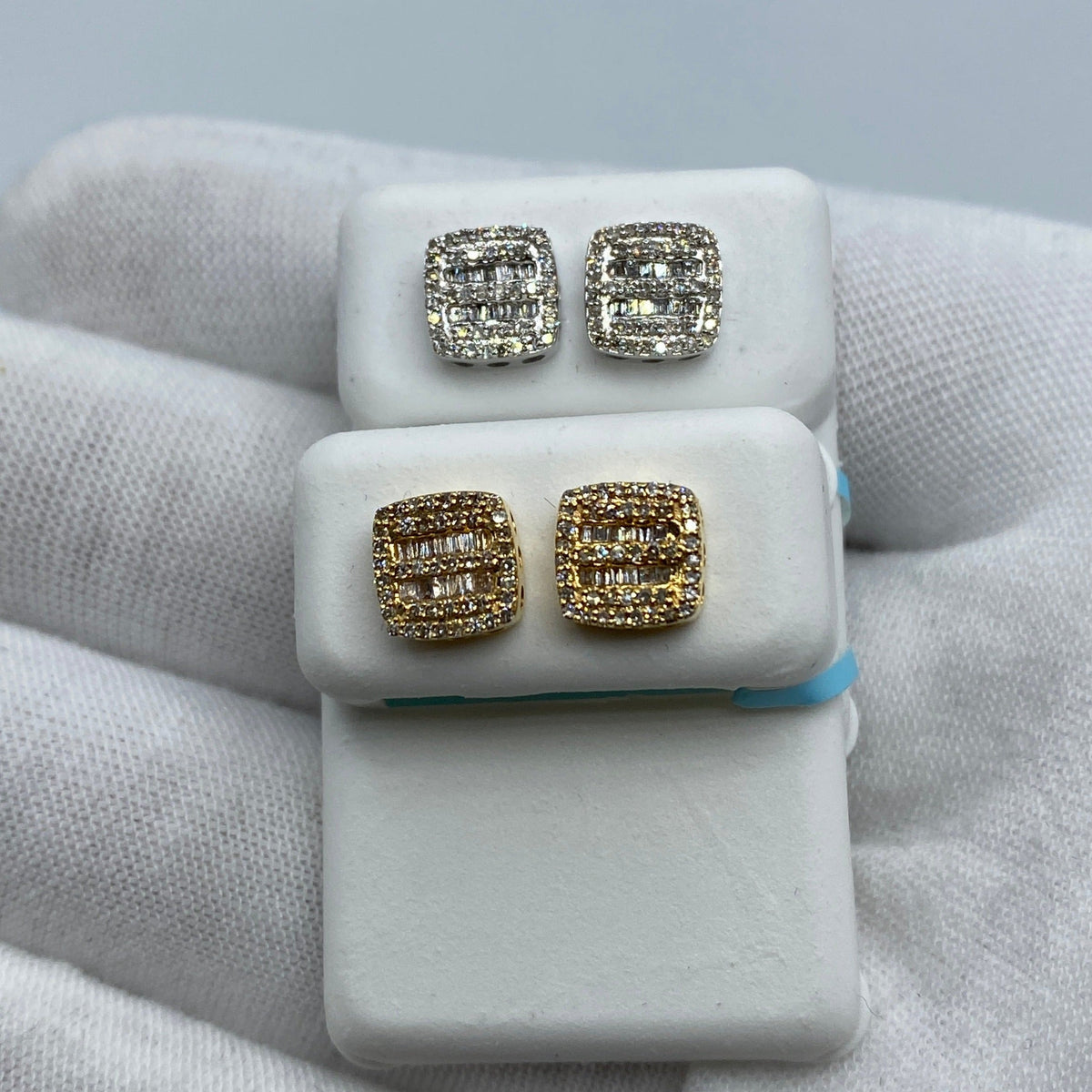 14K Gold Square Double-Row Diamond Baguette Earrings - main product photo