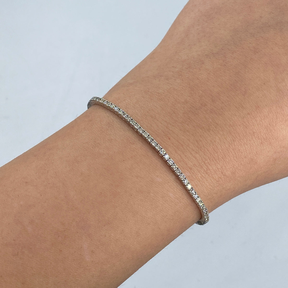 14K Gold 2mm Diamond Tennis Bracelet 6.5–7 in in white gold, 6.5" - close-up product photo