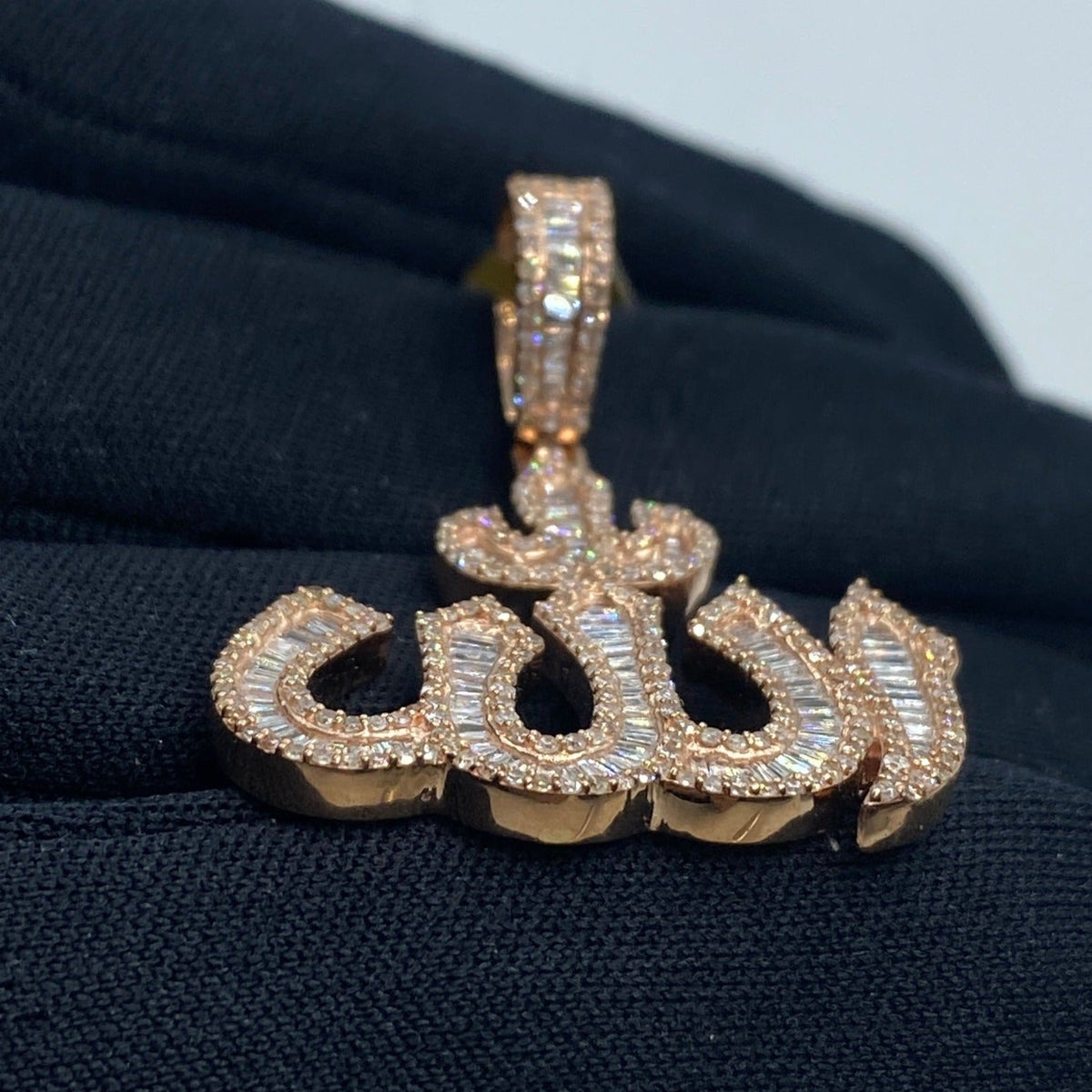 10K Rose Gold Allah Baguette Diamond Pendant - additional product view 4