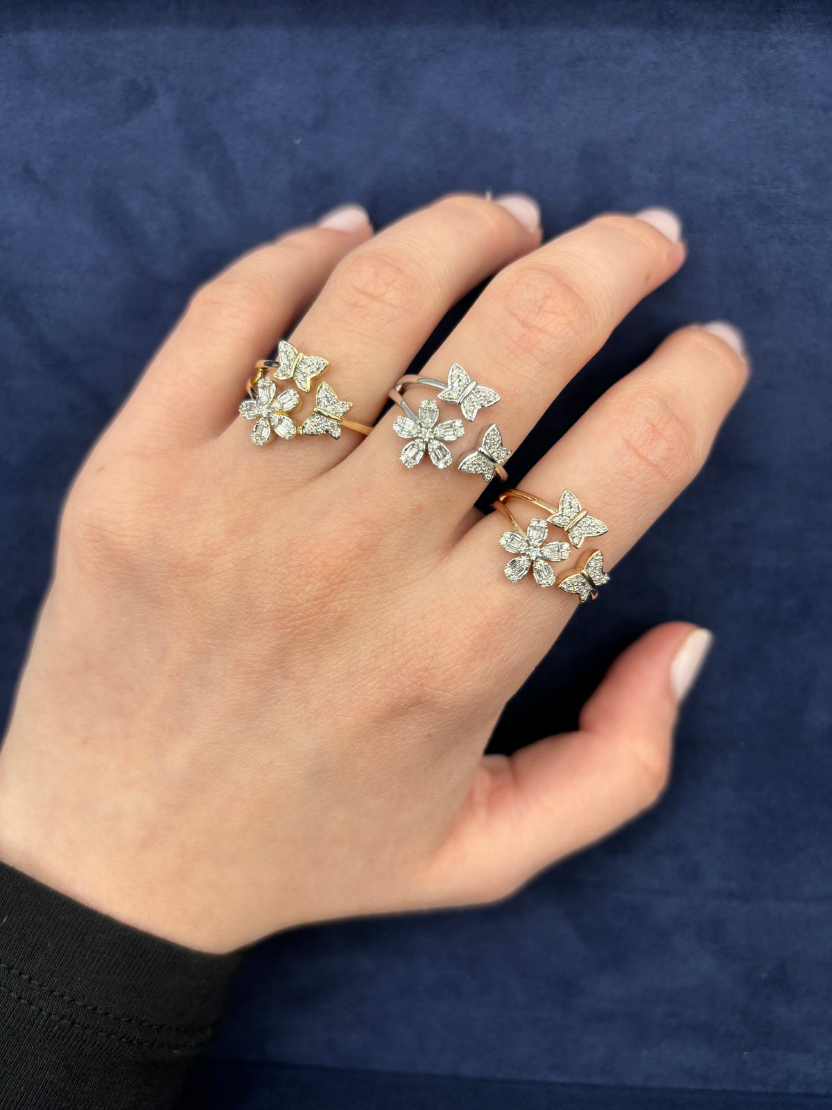 14K Gold Flower Butterfly Diamond Ring - additional product view 2