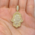 14K Gold Hamsa Emerald Cut Diamond Pendant in yellow gold - close-up product photo
