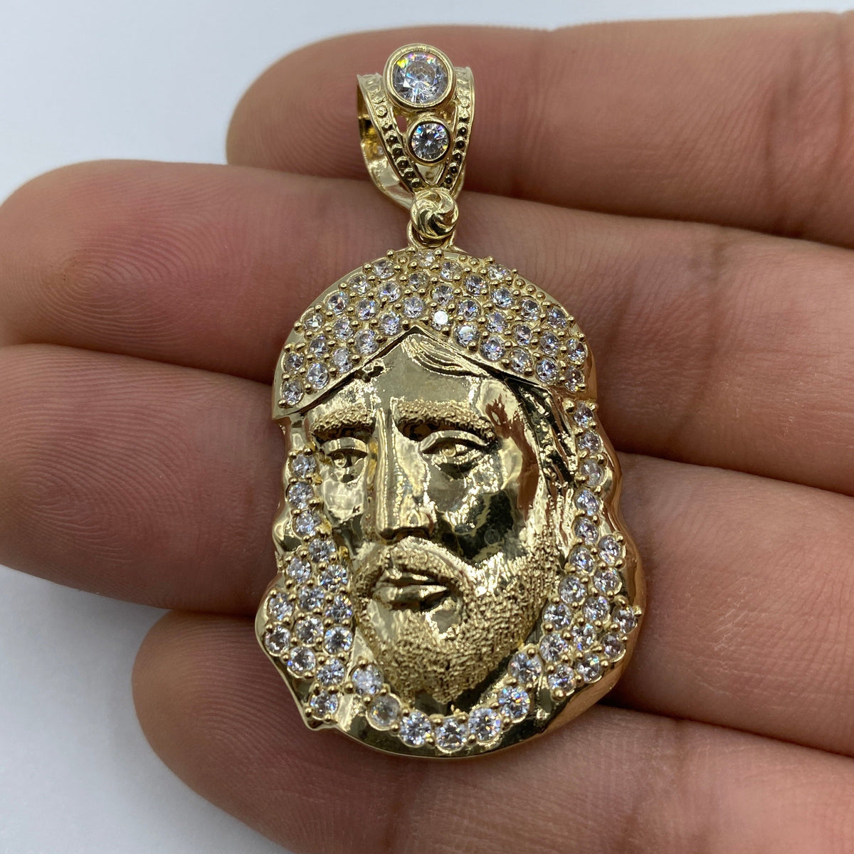 14K Gold Jesus Head Pendant 1.9 in - additional product view 2