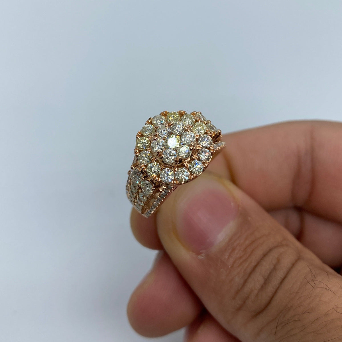 14K Gold Layered Flower Diamond Ring in rose gold - close-up product photo