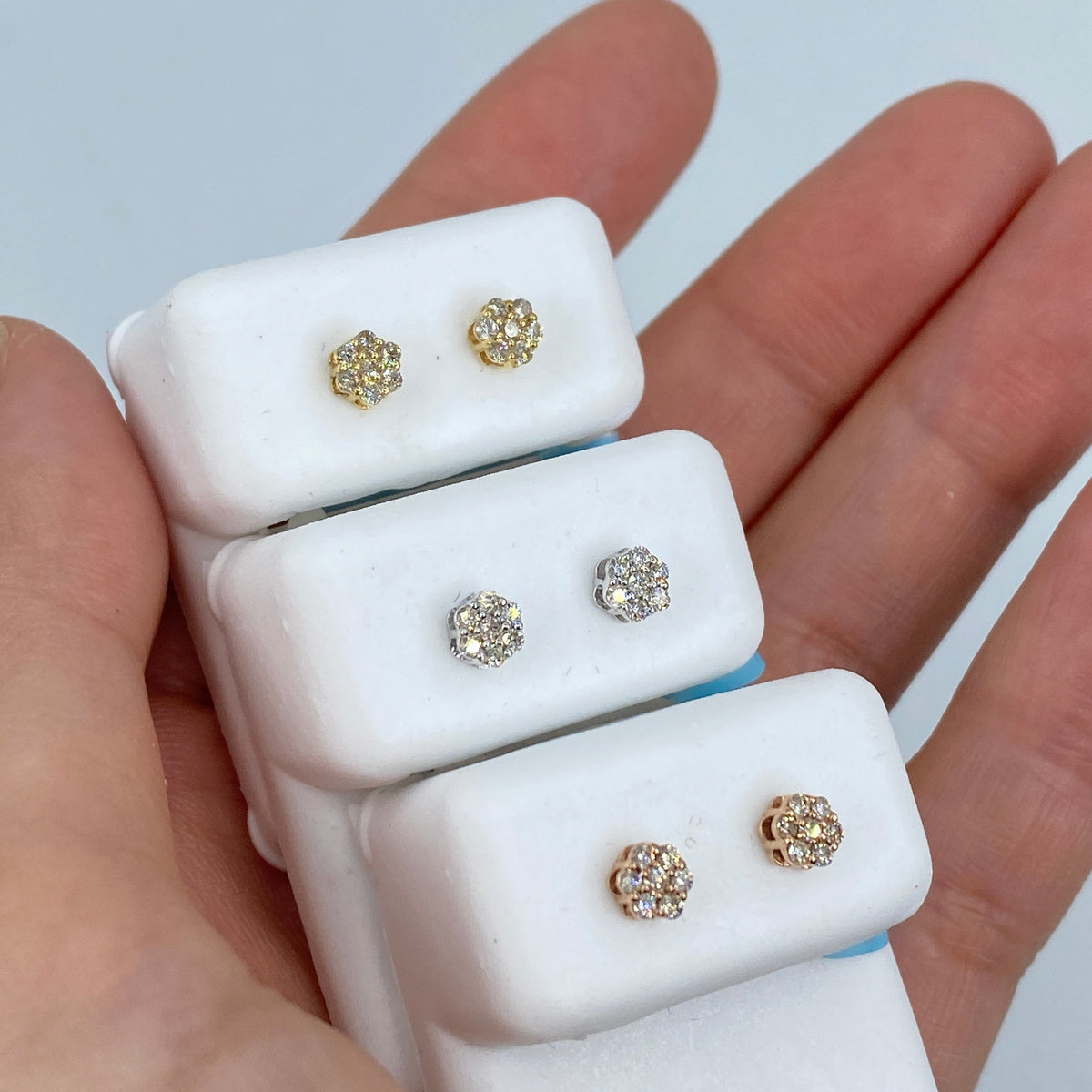 14K Gold Flower Diamond Earrings - additional product view 2