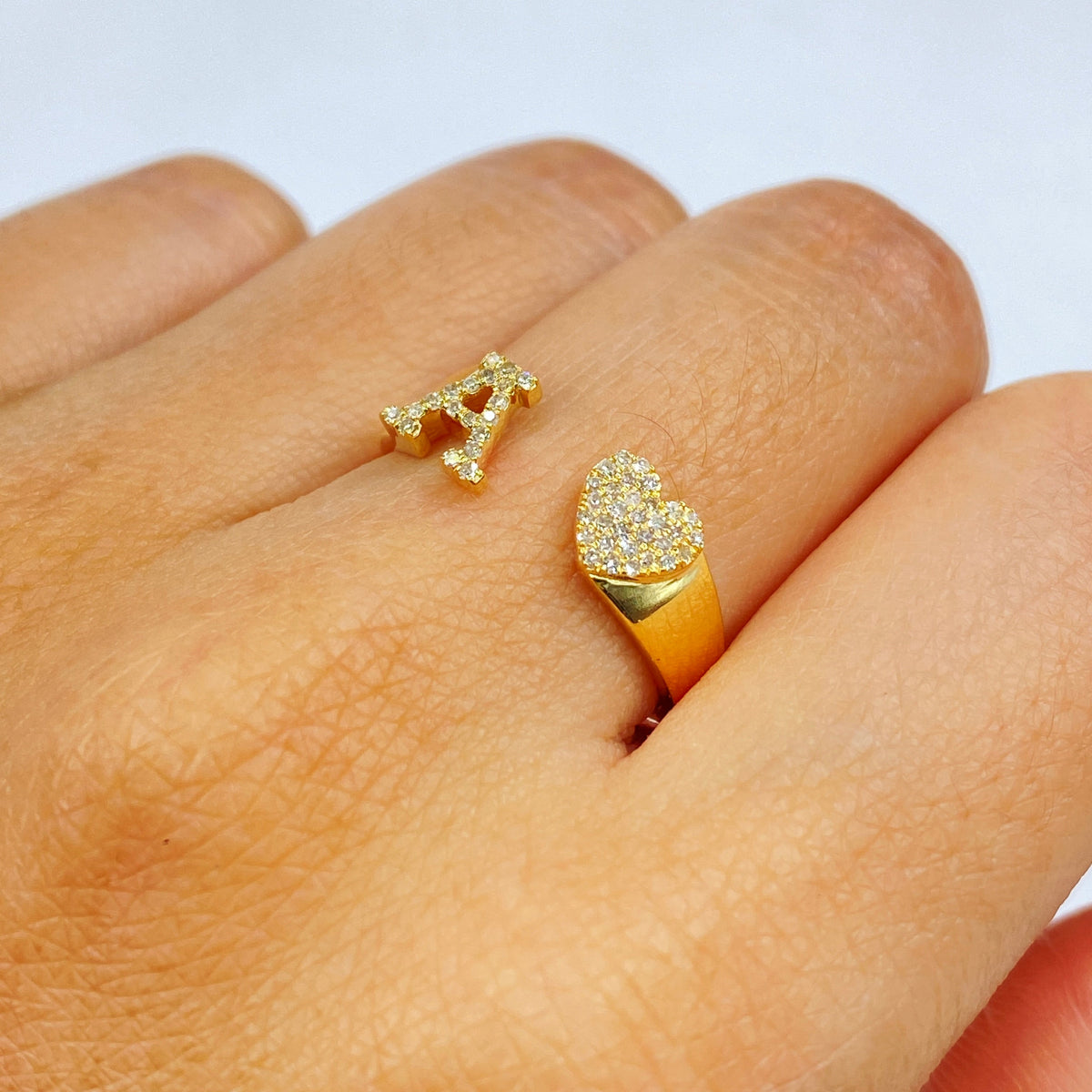 Initial Letter Heart Diamond Ring in yellow - close-up product photo