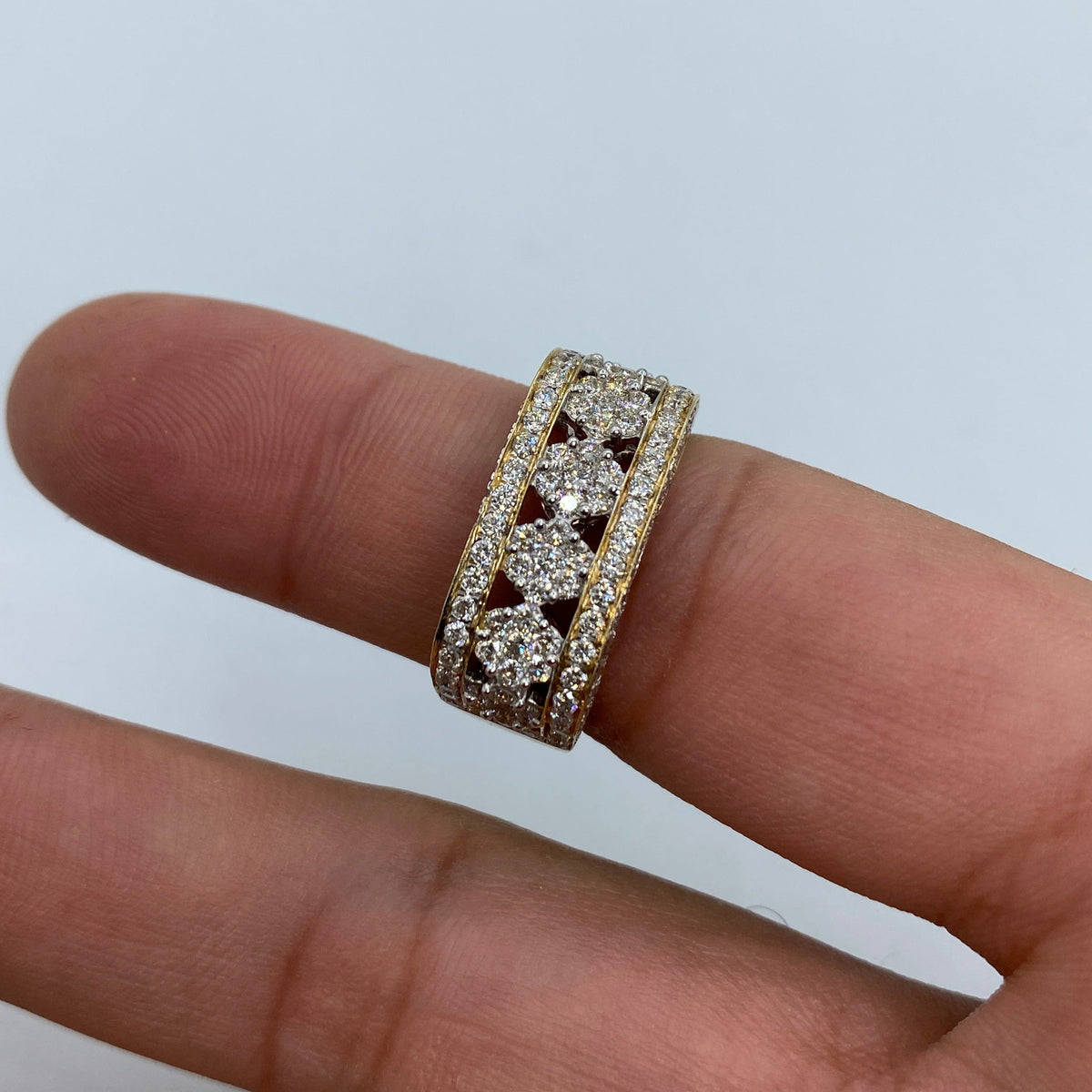 14K Gold Rectangle Flowers Diamond Ring - additional product view 2