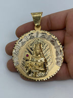 14K Gold Saint Barbara Round Medallion Pendant 3.25 in - additional product view 4