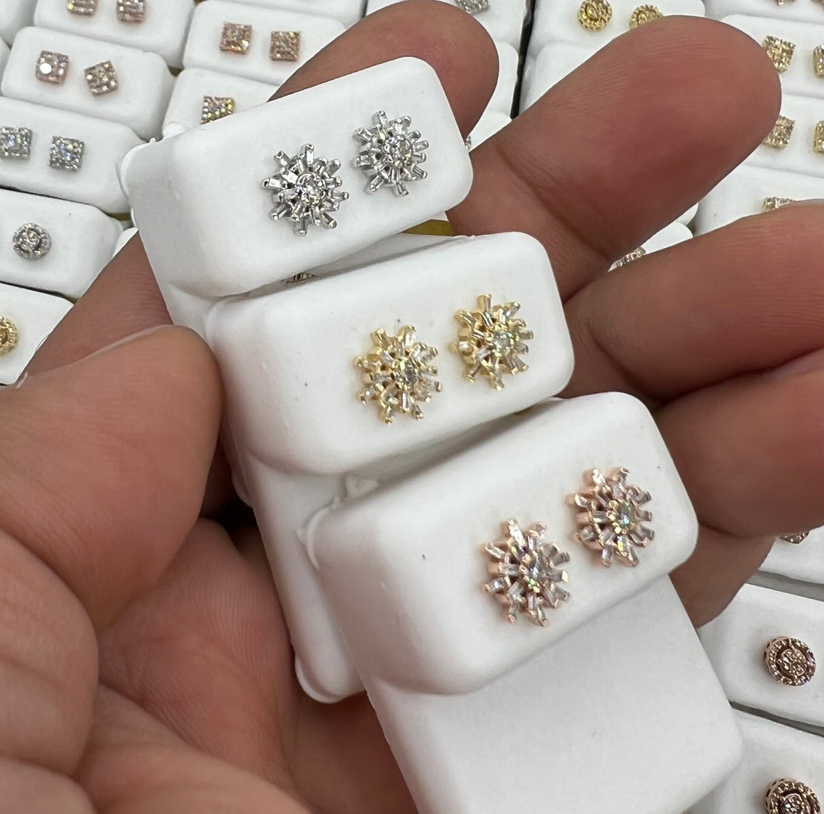 10K Gold Flower Diamond Baguette Earrings - additional product view 3