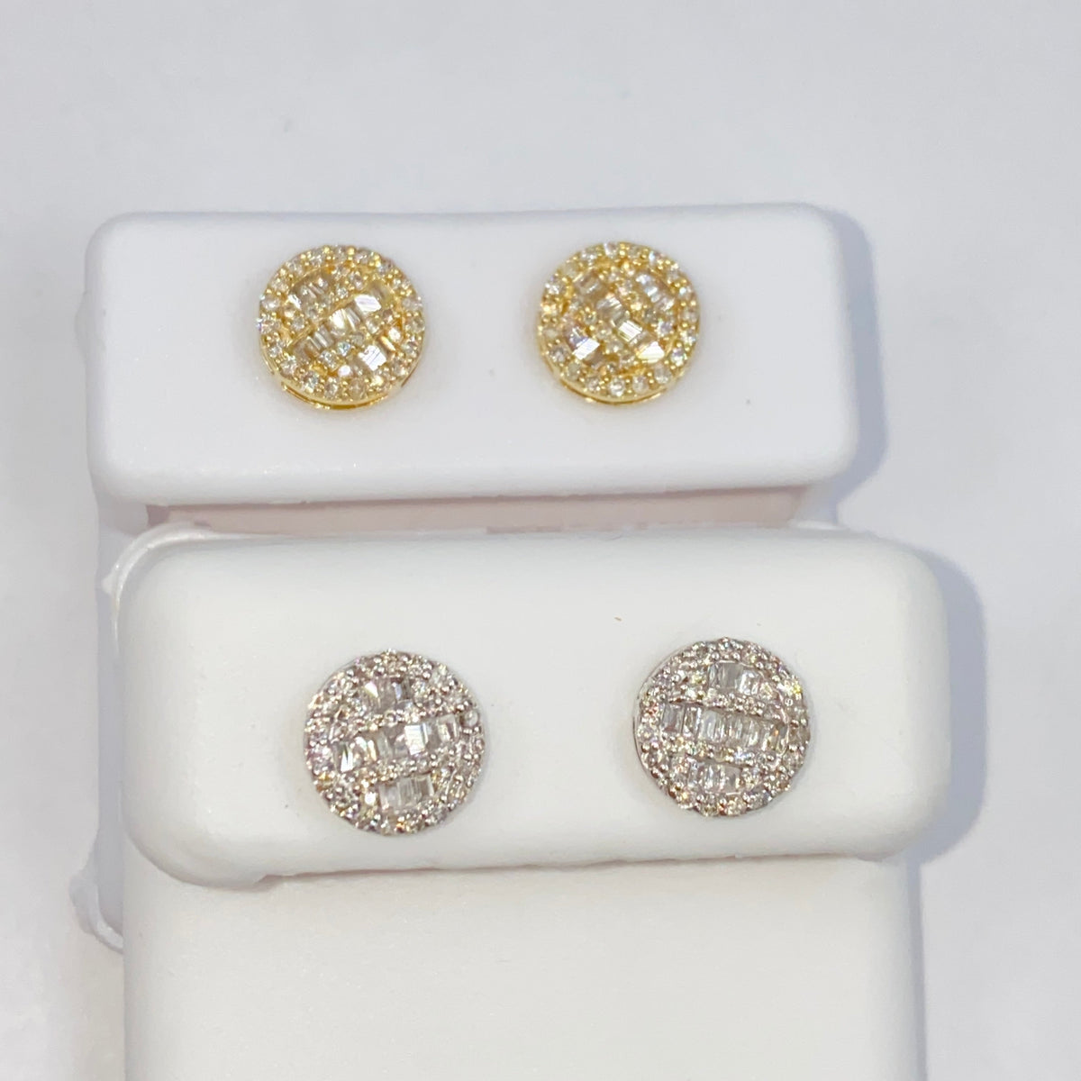 14K Gold 8.3mm Circle Diamond Baguette Earrings - additional product view 6
