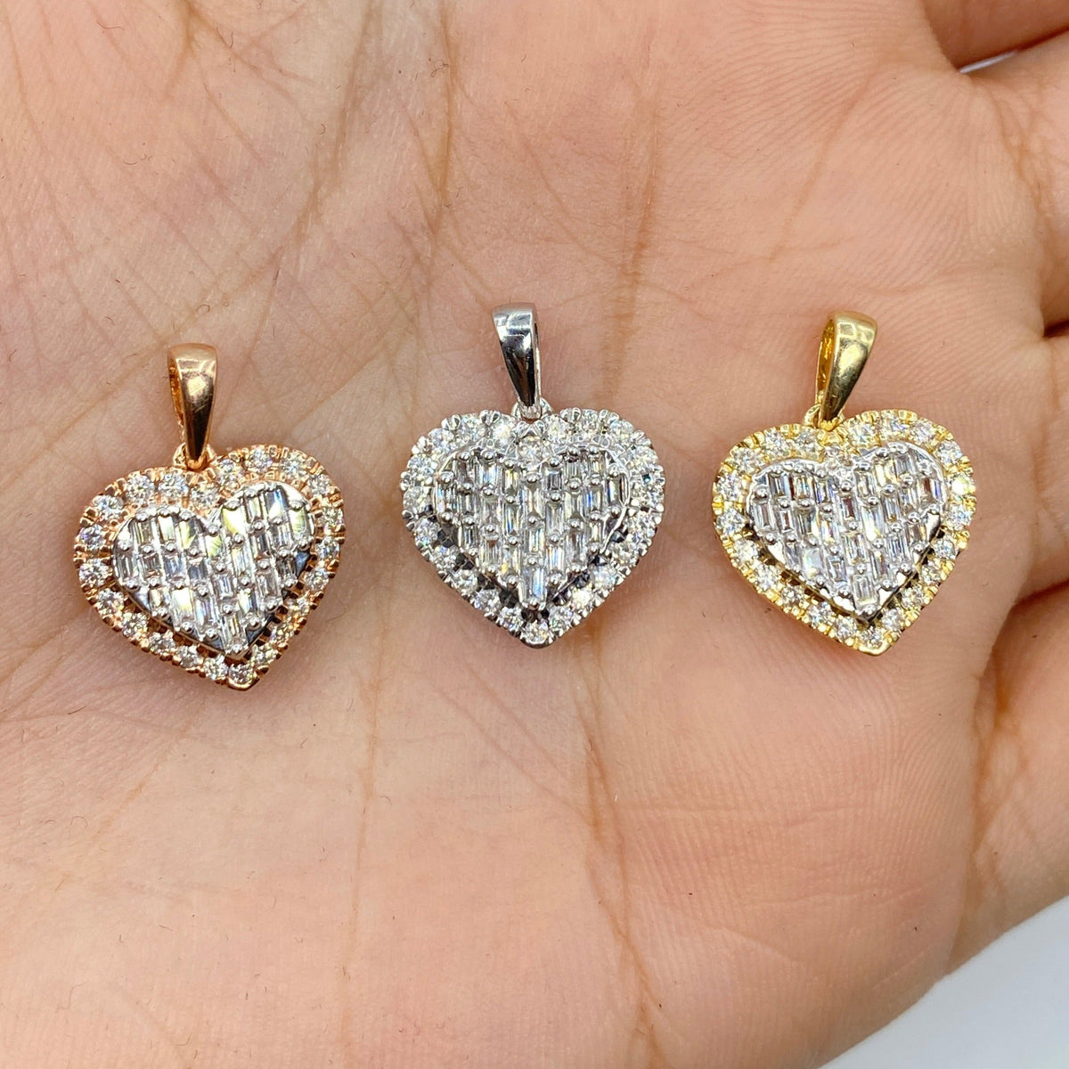 14K Gold Baguette Heart with Pave Diamond Halo Pendant - additional product view 2