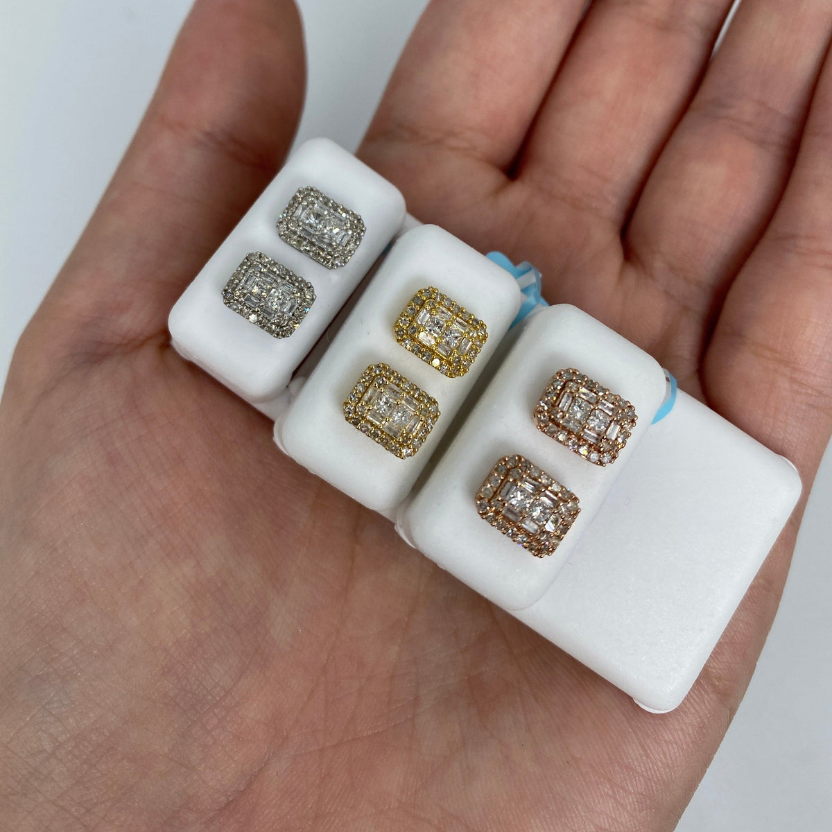 14K Gold Rectangle Diamond Baguette Castle Earrings - main product photo