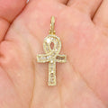 14K Gold Ankh Diamond Baguette Pendant in yellow gold - close-up product photo