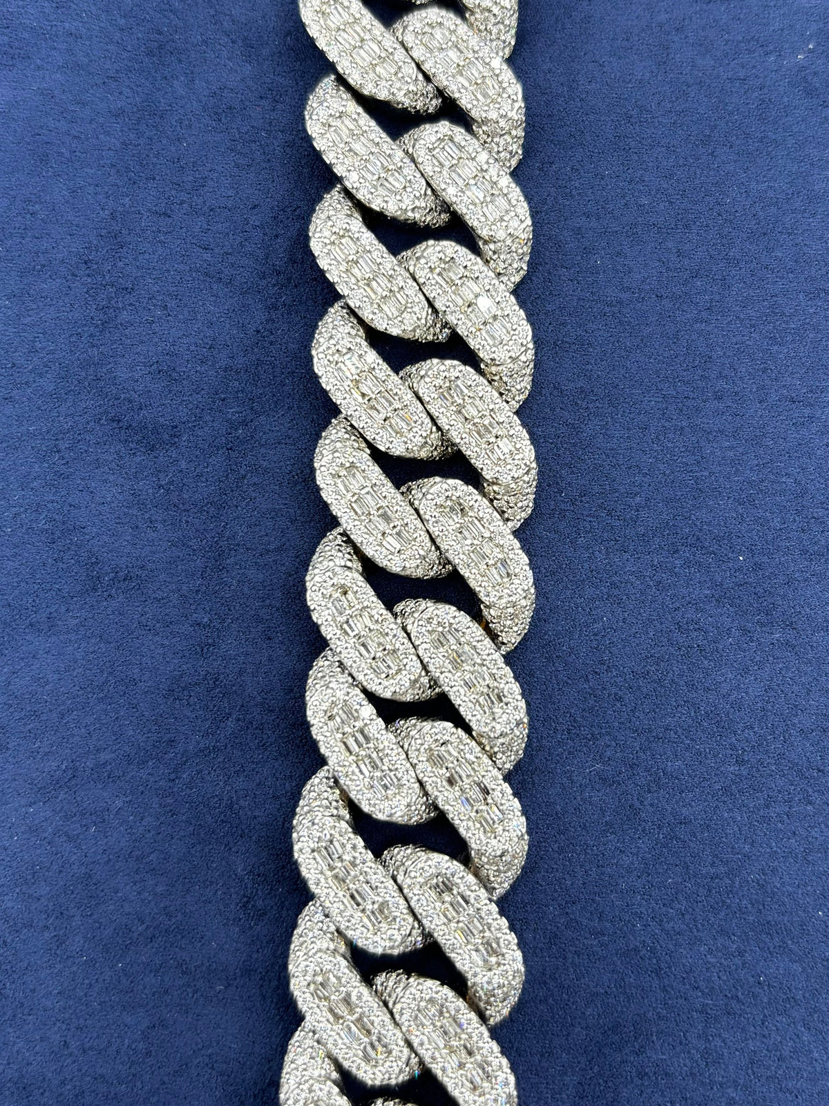 14K 18.5mm White Gold Baguette Cuban Diamond Chain - additional product view 4