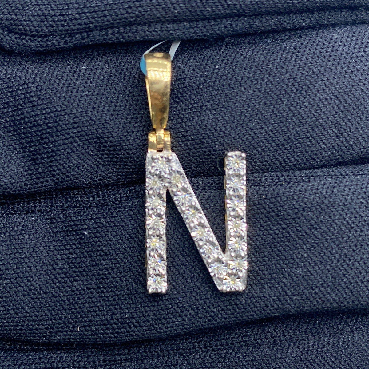 14K Gold Single Stone Initial N Diamond Pendant, Large - close-up product photo