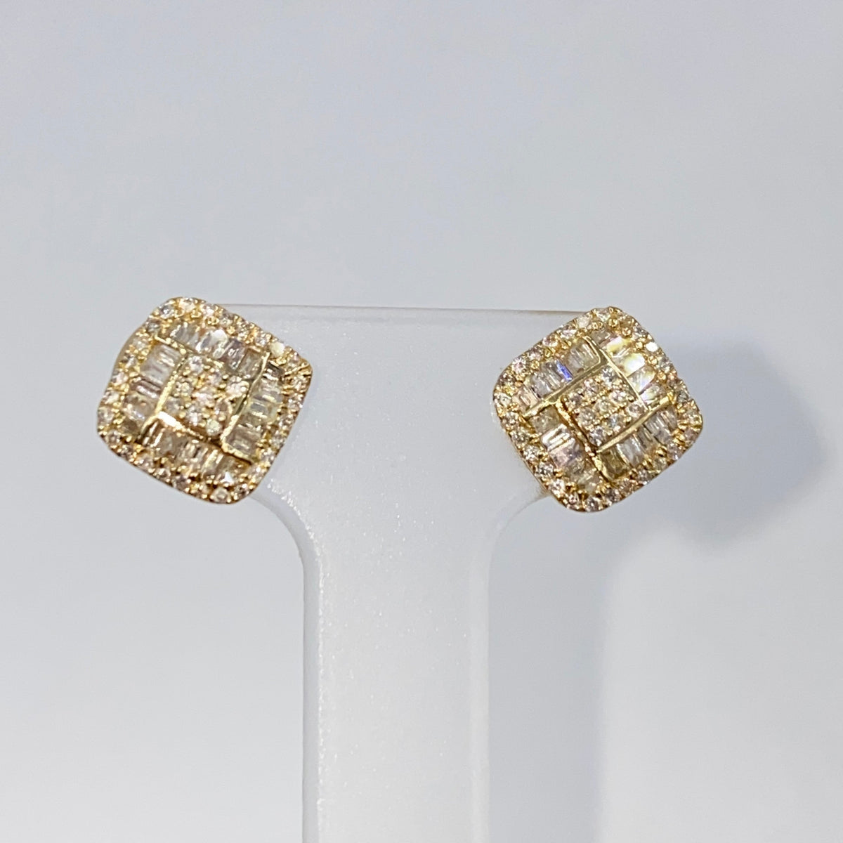 14K Gold 8mm Rounded Square Diamond Baguette Earrings - additional product view 3