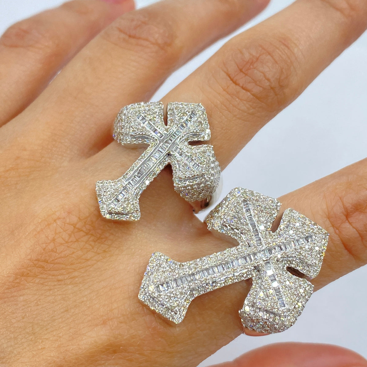 10K Gold Bold Cross Diamond Ring in white gold, Medium - close-up product photo