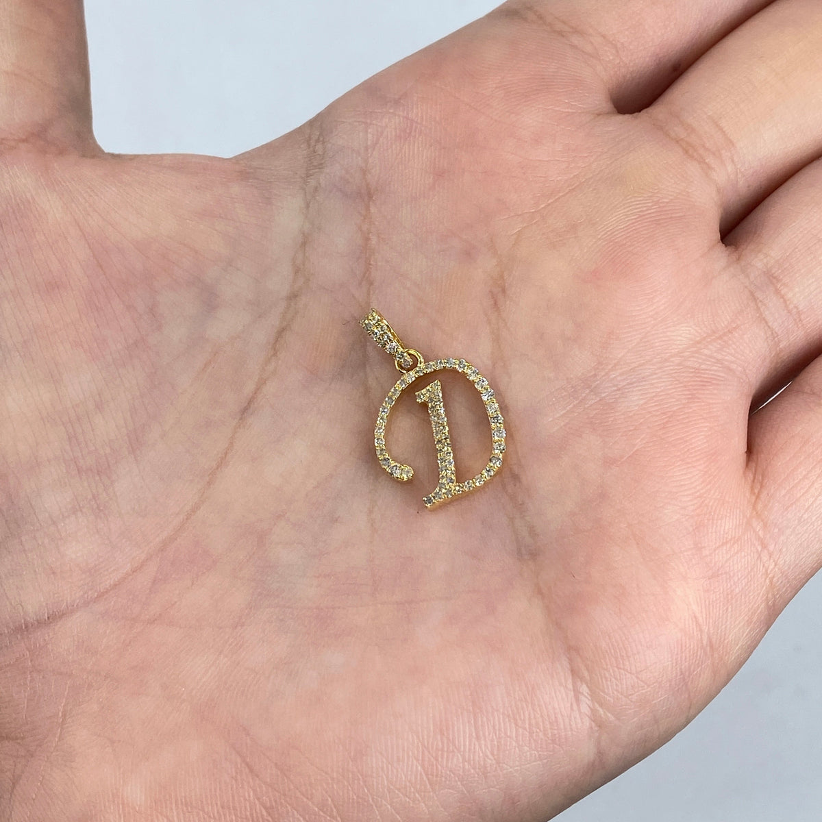10K Gold Cursive D Initial Diamond Pendant - additional product view 3