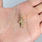 14K Gold Diamond Baguette Cross Pendant in yellow gold - close-up product photo