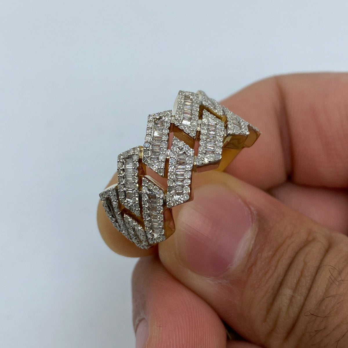 10K Gold Razer Sharp Cuban Link Diamond Baguette Ring - additional product view 4
