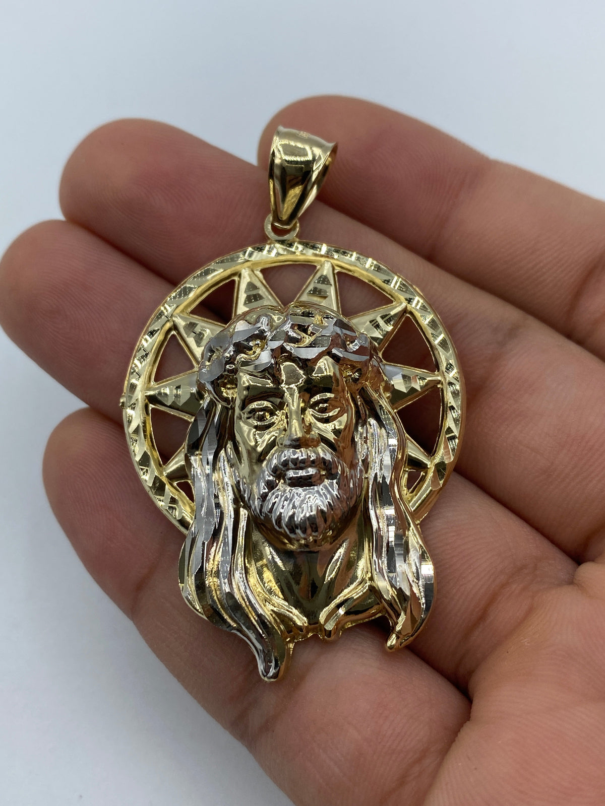 14K Gold Jesus Head with Halo Pendant 2.2 in - additional product view 2