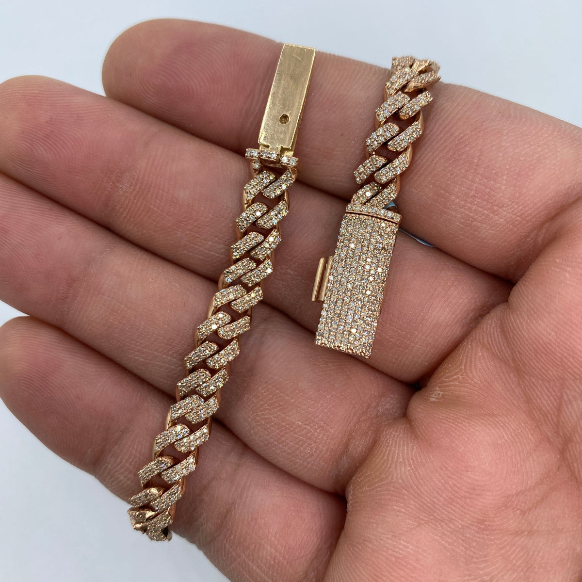 14K Gold 7mm Cuban Link Diamond Bracelet 7.5–8 in in rose gold, 7.5" - close-up product photo